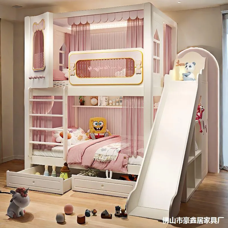 Bunk Bed With Stairs And Slide - Прочная двухъярусная кровать-трансформер для девочек, двухъярусная