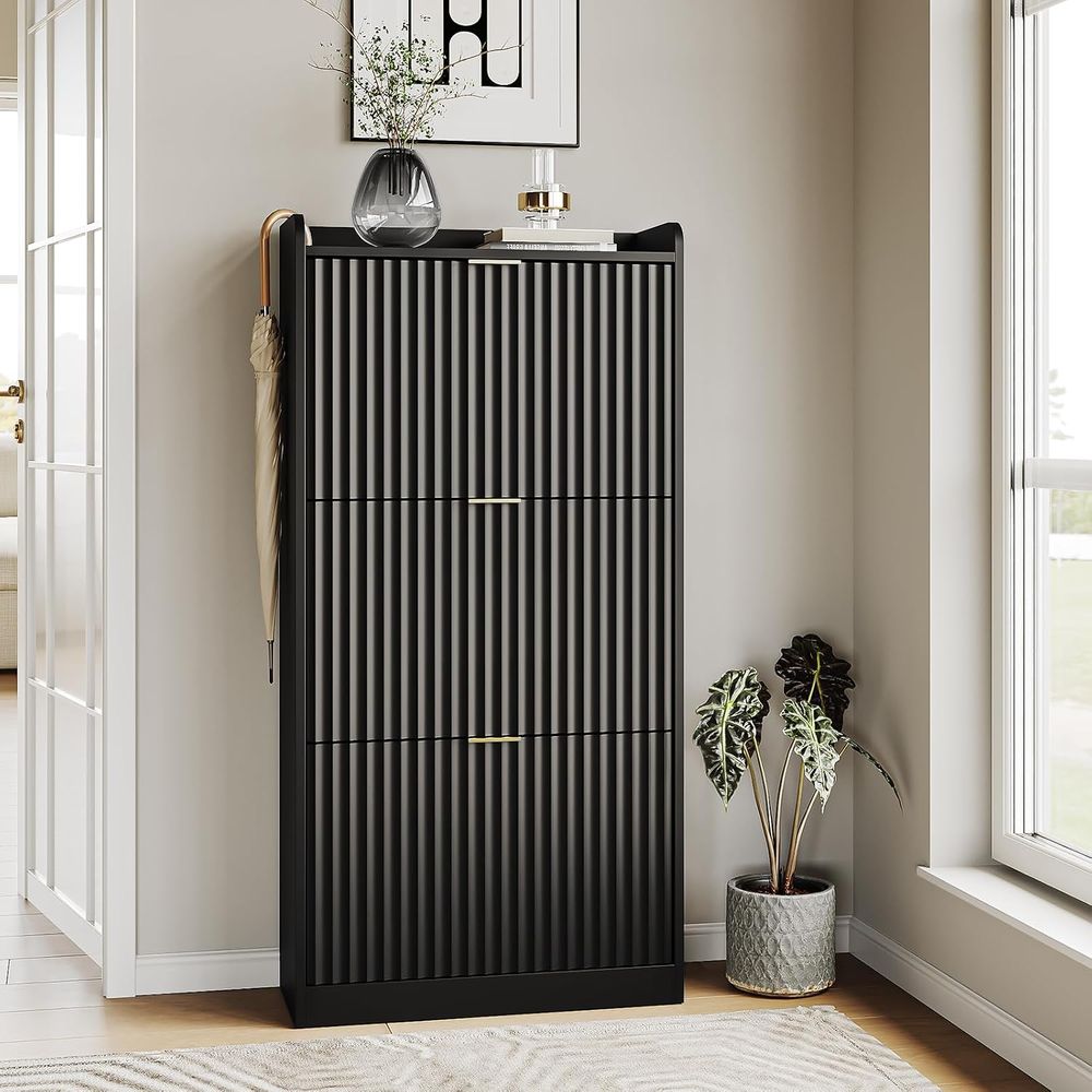 Shoe Rack Cabinet Narrow Entryway - Черный узкий шкаф для обуви, органайзер