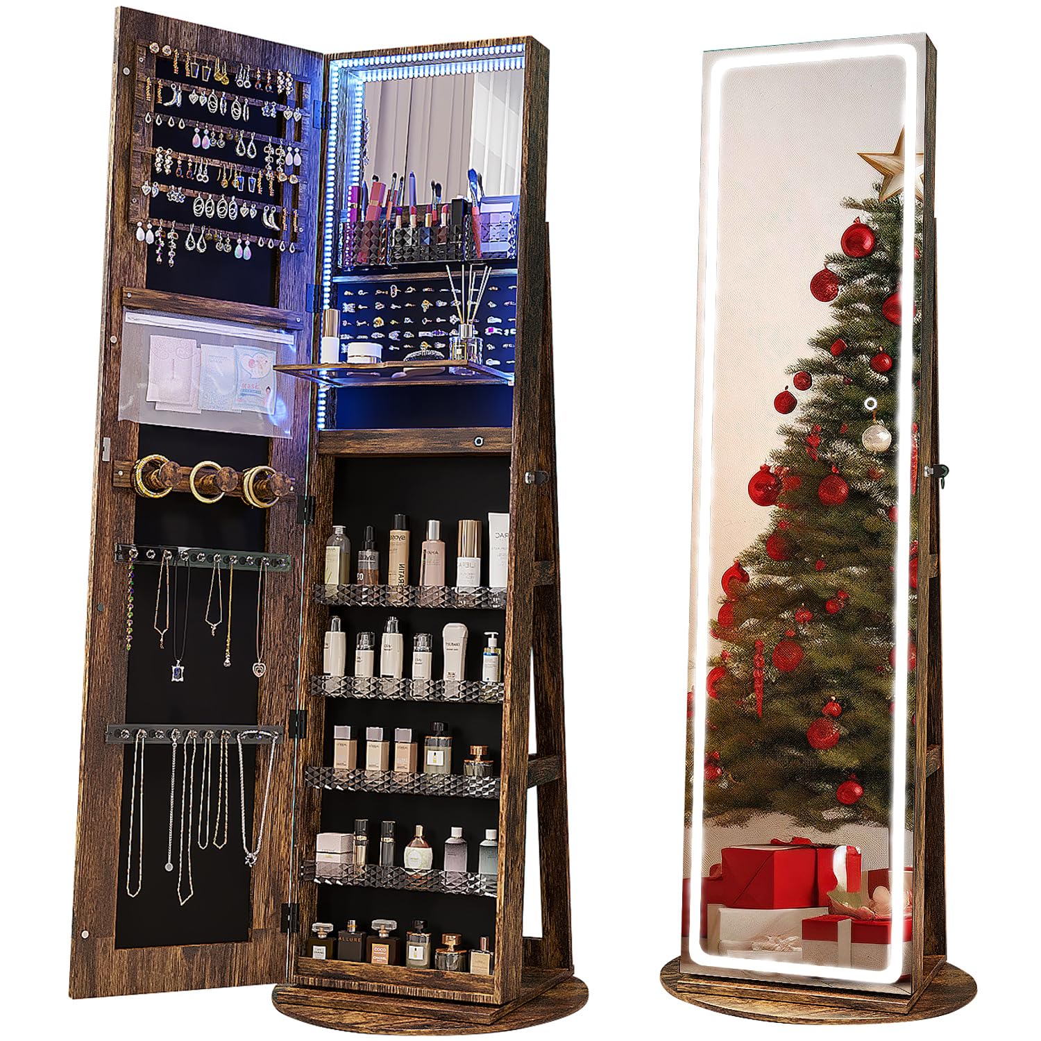 Full Length Mirror Jewelry Armoire - Вращающееся зеркало с LED-подсветкой и отделением