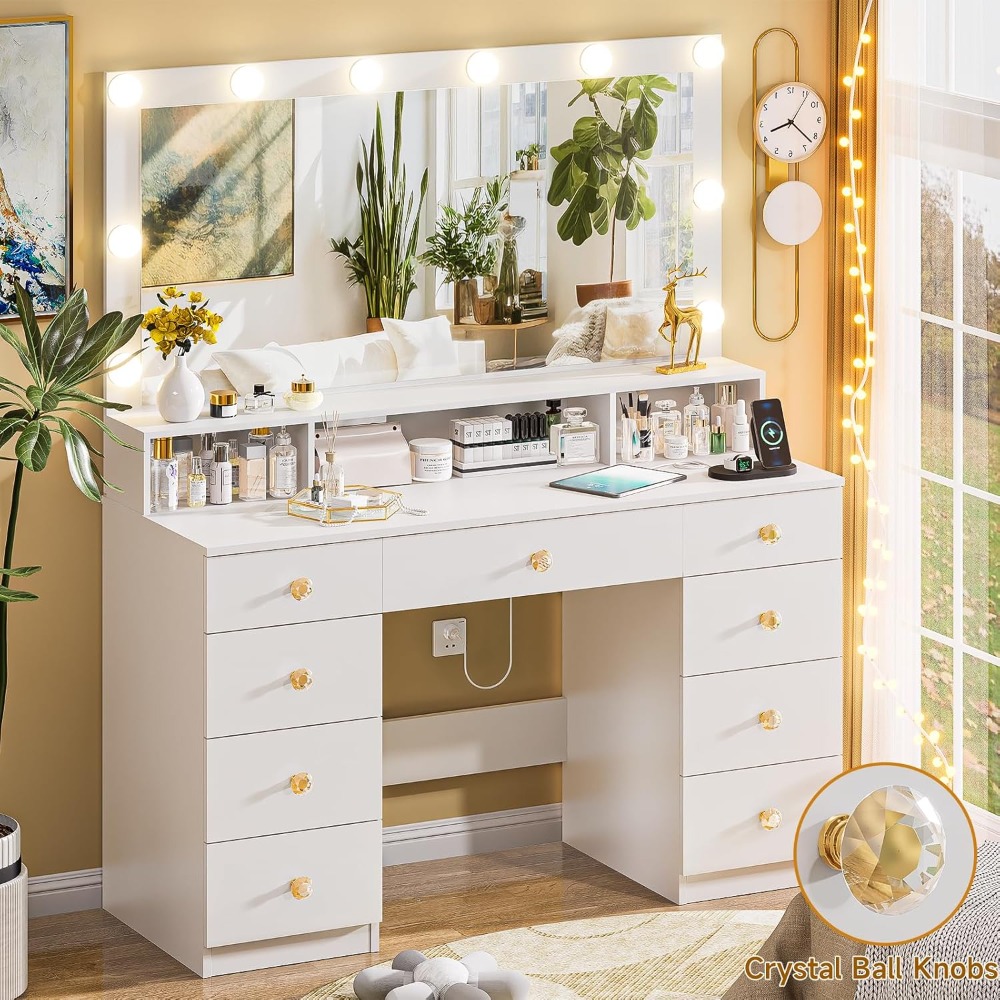 Dressing Table Vanity With Lighted Mirror - Большой туалетный столик с зеркалом и