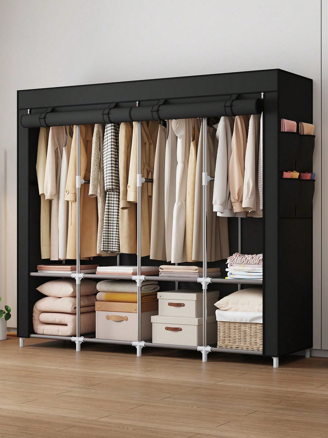 Wardrobe Closet Portable Fabric Cover - Большой переносной шкаф-гардероб, современный, из черной