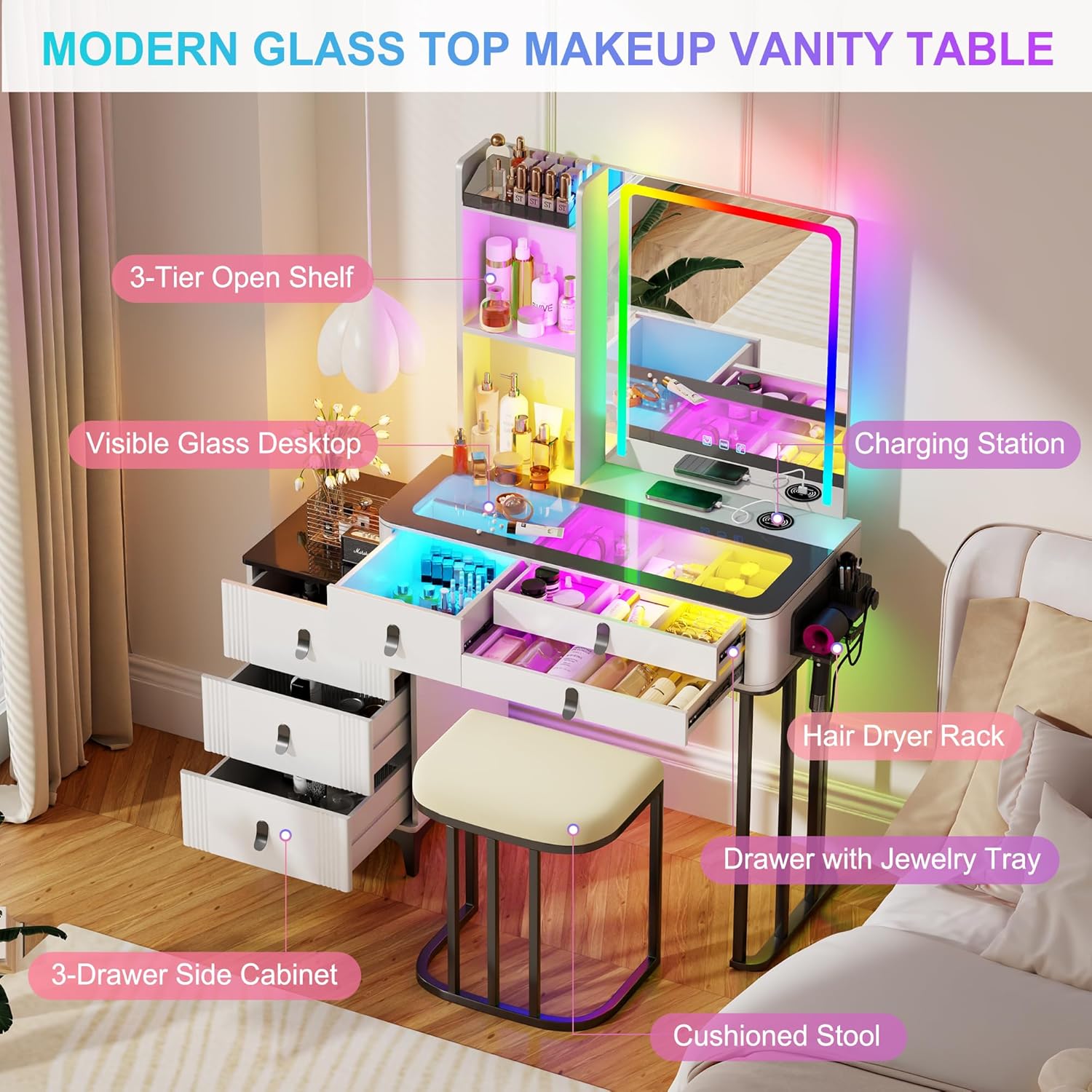 Туалетный столик i*-RGB с зерк – обзор и цена Dressing Table Vanity With Lighted Mirror
