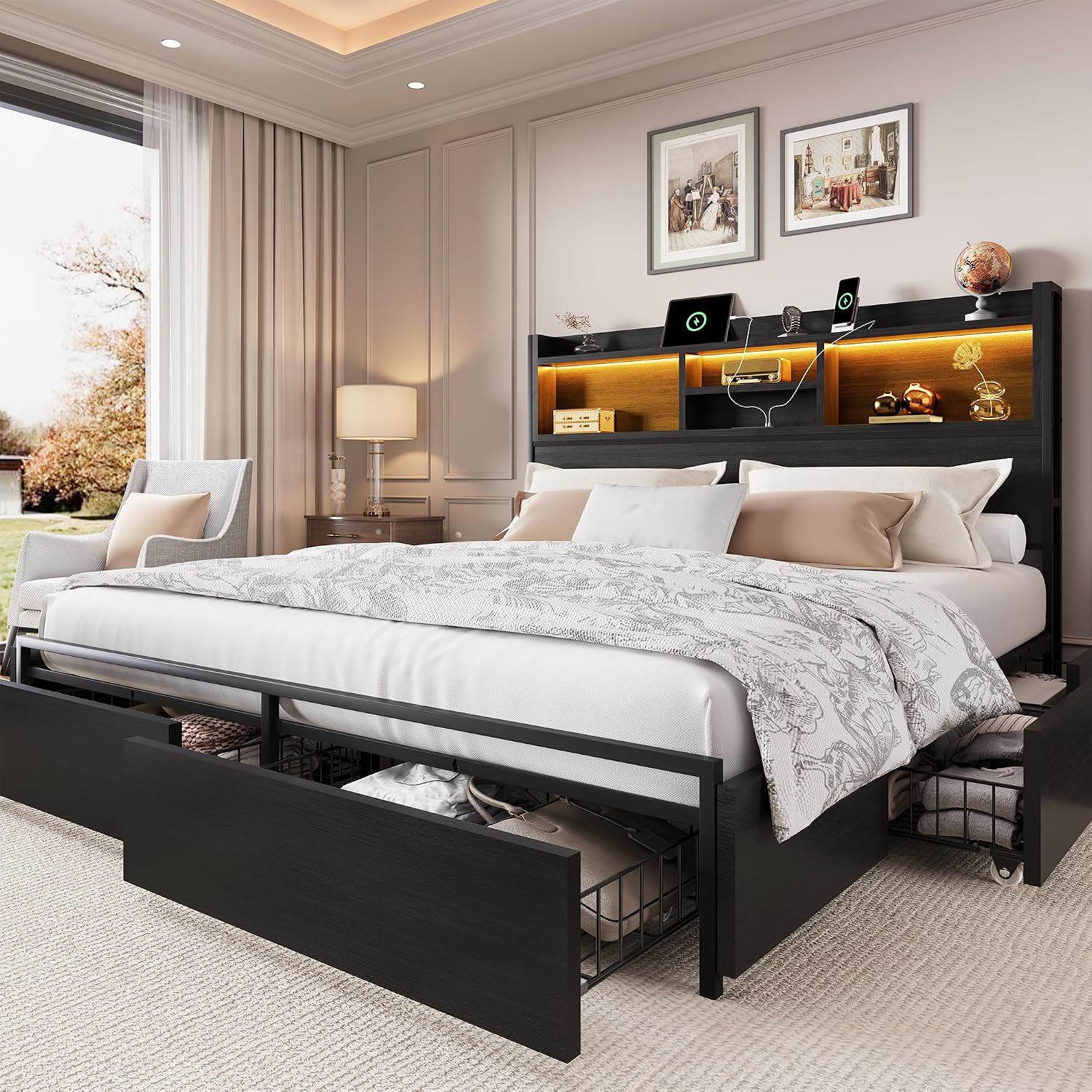 Кровать размера King Size с 6  – обзор и цена King Size Bed Frame With Storage Drawers