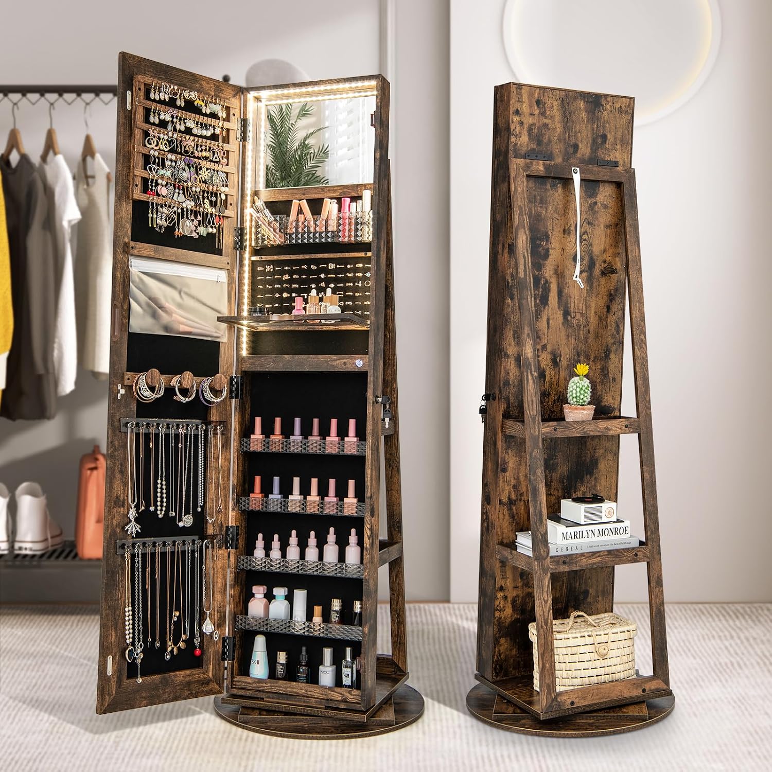 Вращающееся зеркало с LED-подс – обзор и цена Full Length Mirror Jewelry Armoire