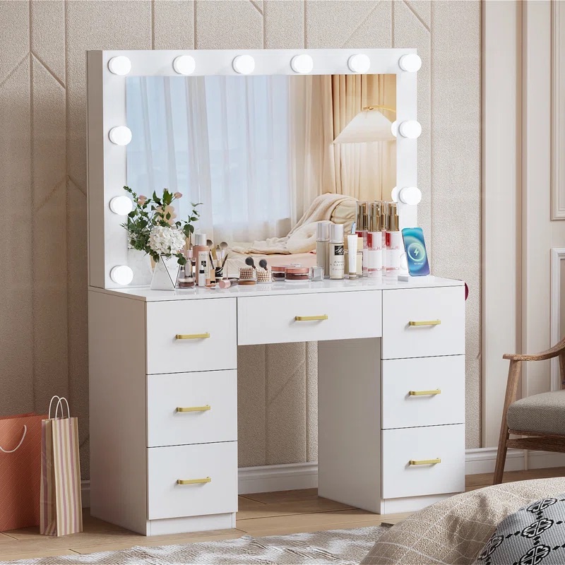 Современный белый туалетный ст – обзор и цена Dressing Table Vanity With Lighted Mirror