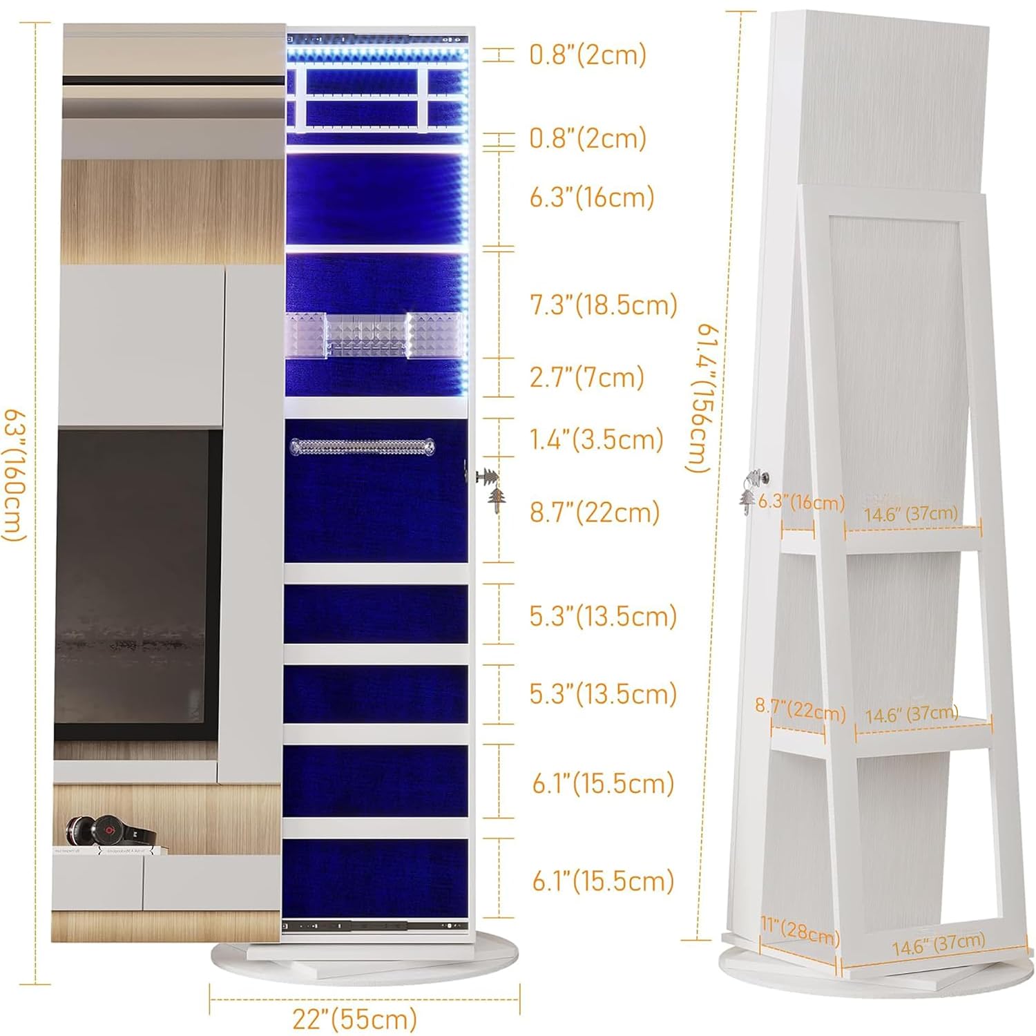 360 °   Вращающийся ювелирный  – обзор и цена Full Length Mirror Jewelry Armoire